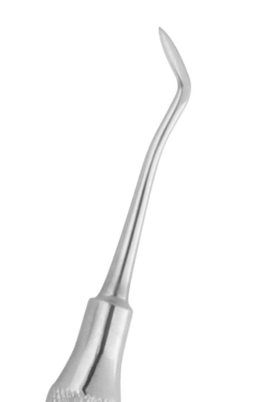 A stainless steel dental carver with a pointed tip.