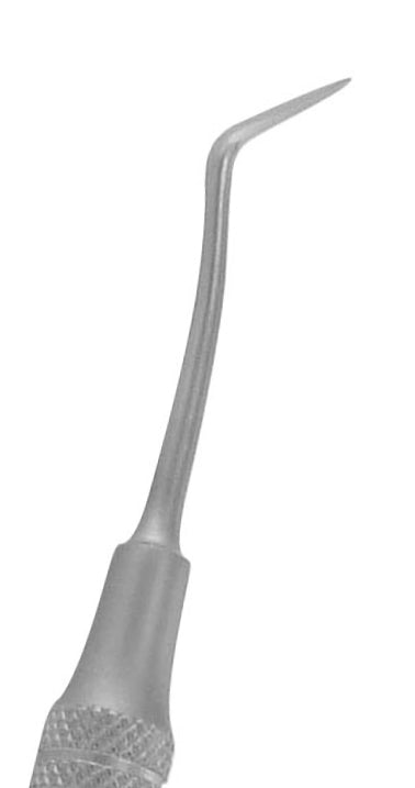 A single-ended dental wax carver made of stainless steel with a textured grip.