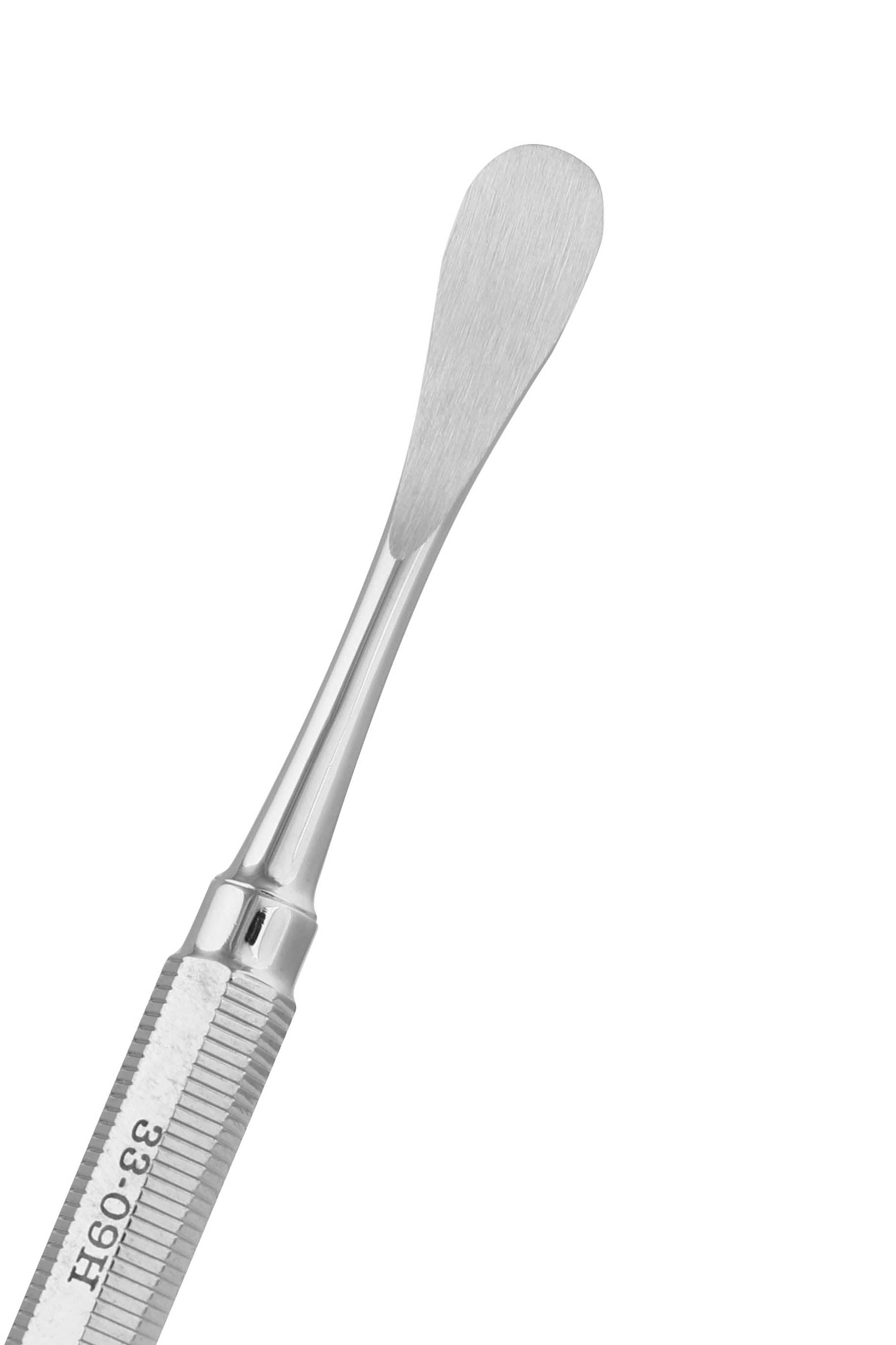 A stainless steel periosteal elevator with a pointed tip and textured grip.
