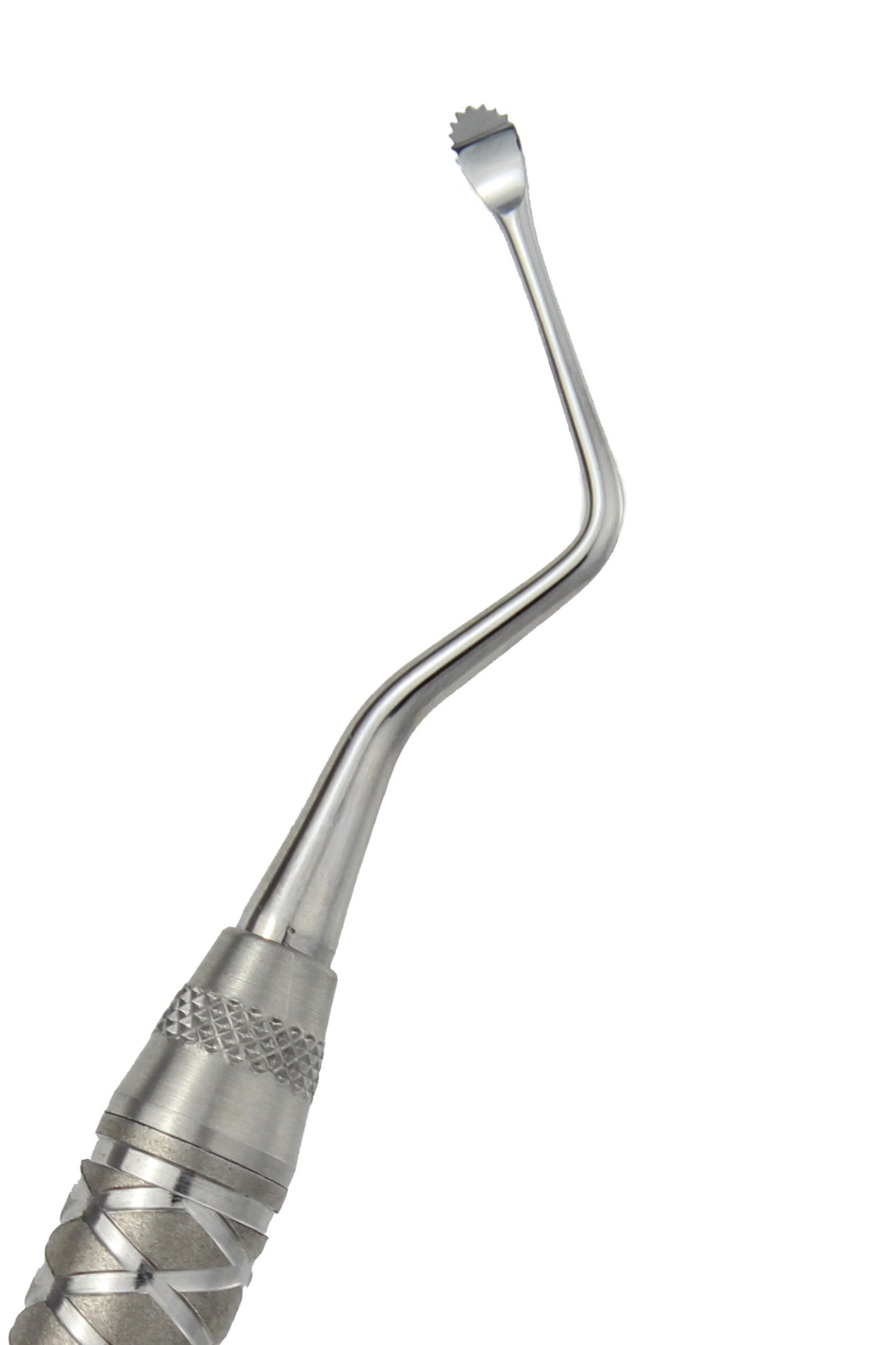 A close-up image of a Lucas Bone Curette with a serrated edge.