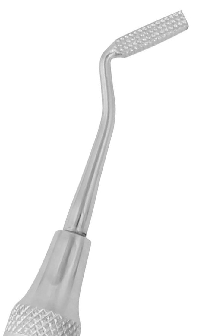 A stainless steel band pusher and ligature director used in dentistry.
