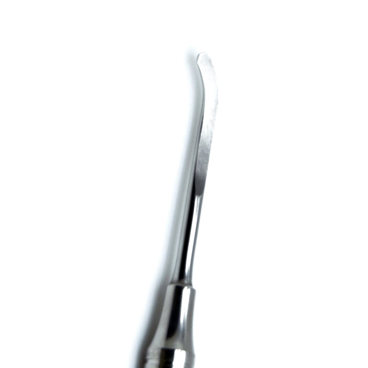 A stainless steel dental elevator with a pointed tip.