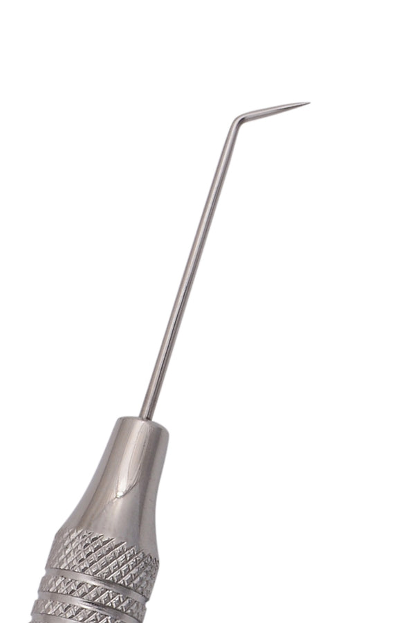 Double-ended dental explorer combining a 6 and 23 tip on one instrument.
